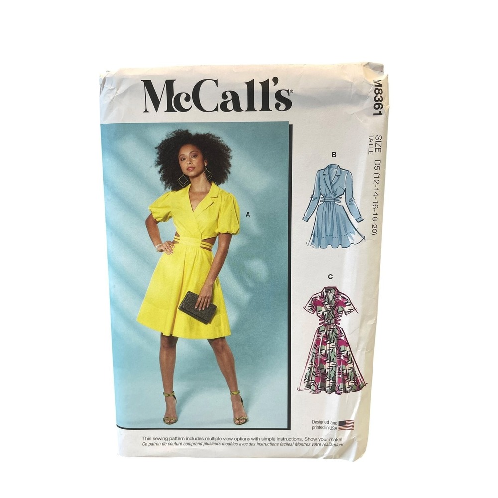 McCall's M8361 Misses' Dress D5 12-20 Collared Cut-Out Shirt Dress Modern